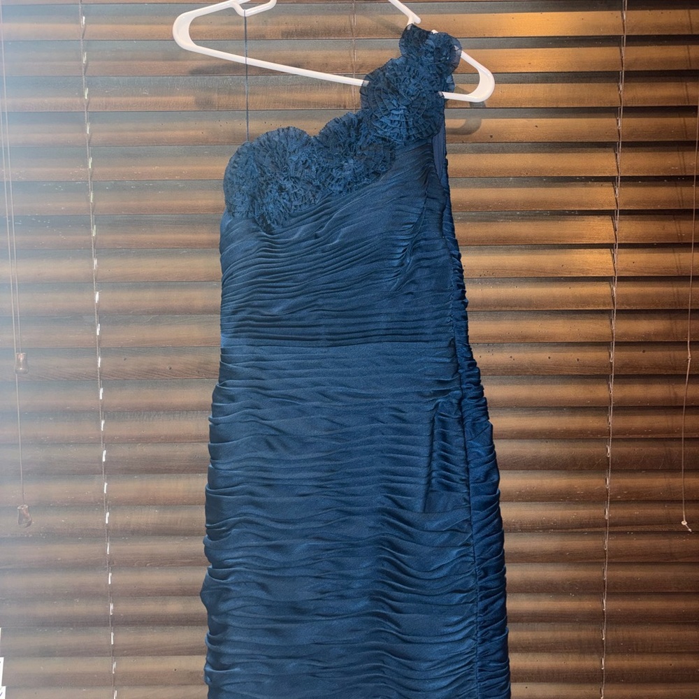 Adrianna Papell Navy One-Shoulder Ruched Cocktail Dress